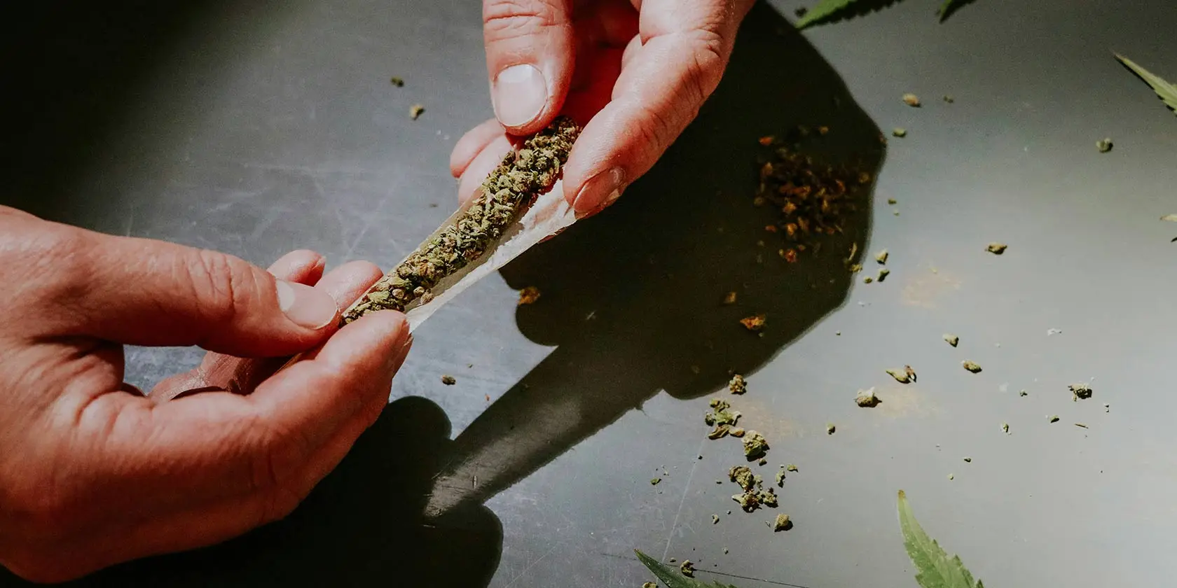 Hand rolling a cannabis joint